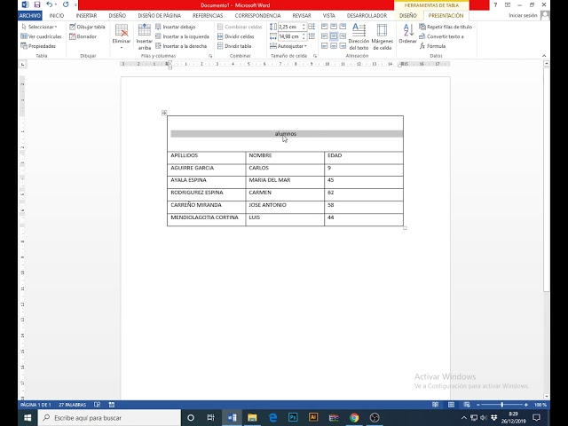 centrar texto en word tabla