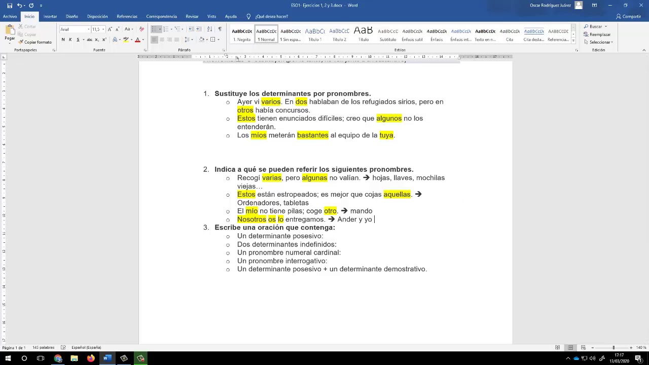 ejercicios de determinantes y pronombres resueltos