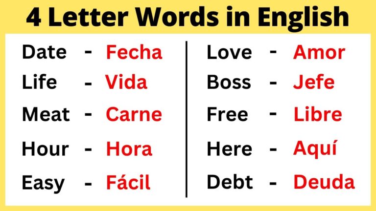 palabras de 4 letras en ingles