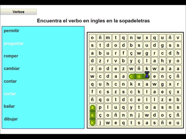 sopa de letras de 20 verbos en ingles