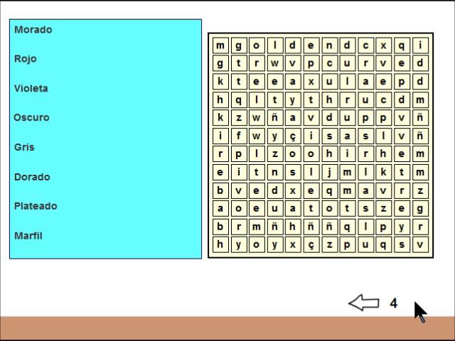 sopa de letras de colores en ingles